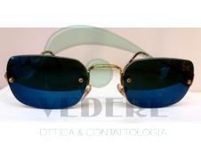 Occhiale da Sole in Metallo Vintage con Lenti Blu e particolari color Oro NUOVO