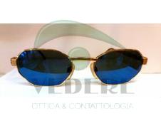 Occhiale da Sole in Metallo Vintage con Lenti Blu e particolari color Oro NUOVO