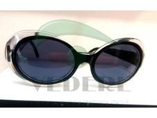 Occhiale da Sole in Celluloide Vintage Nero con rifiniture Trasparenti NUOVO